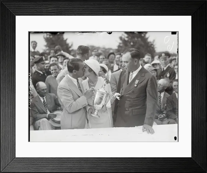 Framed Print : Gene Sarazen and Wife Accepting Trophy from H. M. Ramsey Framed Print : Gene Sarazen and Wife Accepting Trophy from H. M. Ramsey