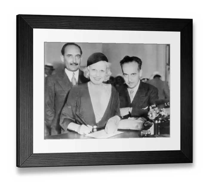 Framed Print : Jean Harlow Signing Marriage Papers Framed Print : Jean Harlow Signing Marriage Papers