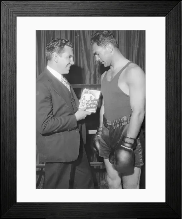 Framed Print : Eddie Eagan Giving Book to Max Schmeling Framed Print : Eddie Eagan Giving Book to Max Schmeling