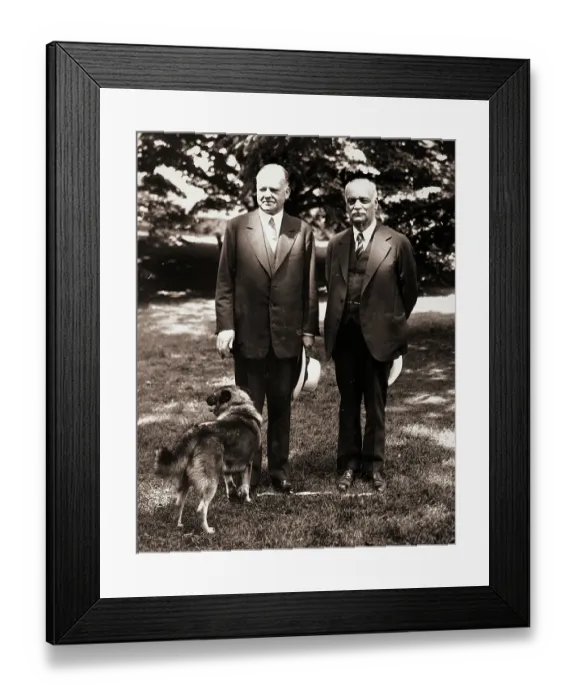 Framed Print : Hoover and Charles Curtis Outside with Dog Framed Print : Hoover and Charles Curtis Outside with Dog