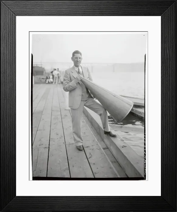 Framed Print : Ky Ebright Shouting Through a Megaphone