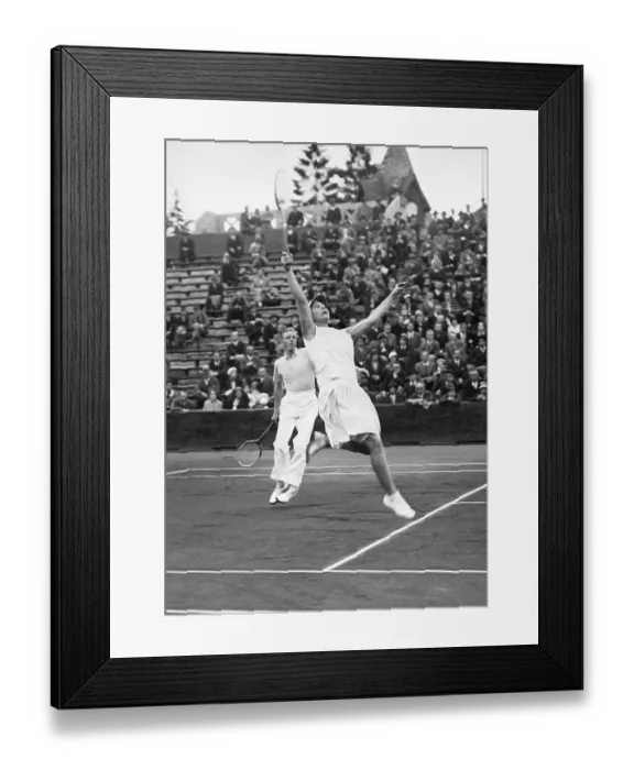 Framed Print : Helen Wills Jumps for Tennis Ball Framed Print : Helen Wills Jumps for Tennis Ball