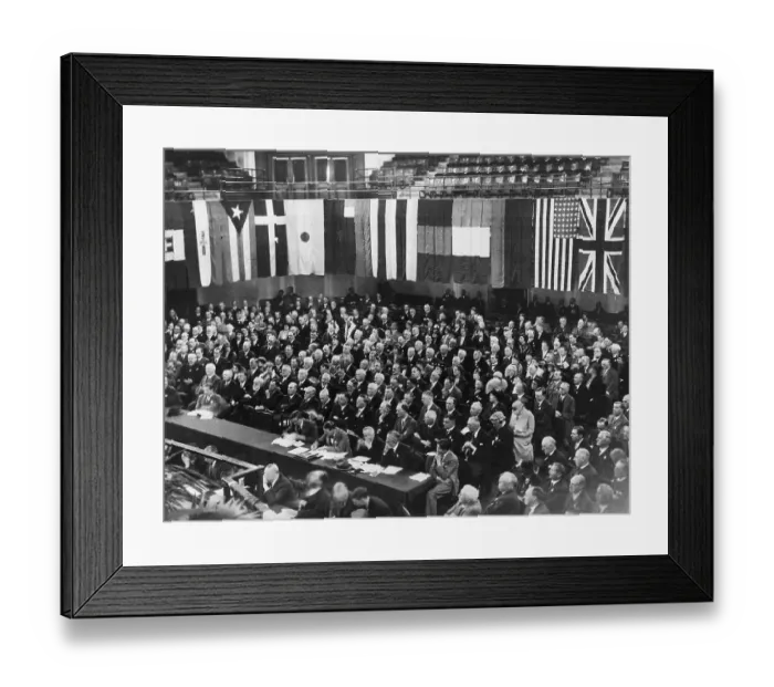 Framed Print : Conference of World Representatives with Flags Framed Print : Conference of World Representatives with Flags