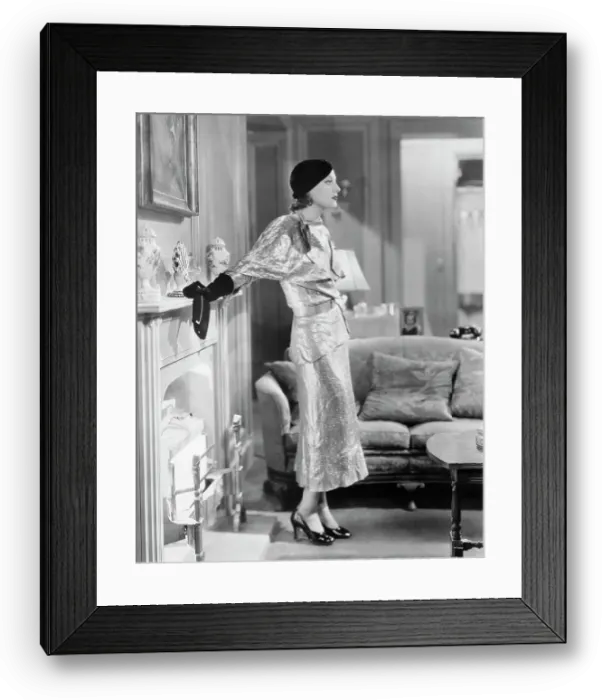 Framed Print : Joan Crawford Posing in Silver Cloth Gown