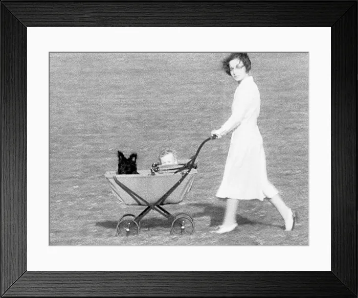 Framed Print : Betty Gow Pushing Baby Carriage Framed Print : Betty Gow Pushing Baby Carriage