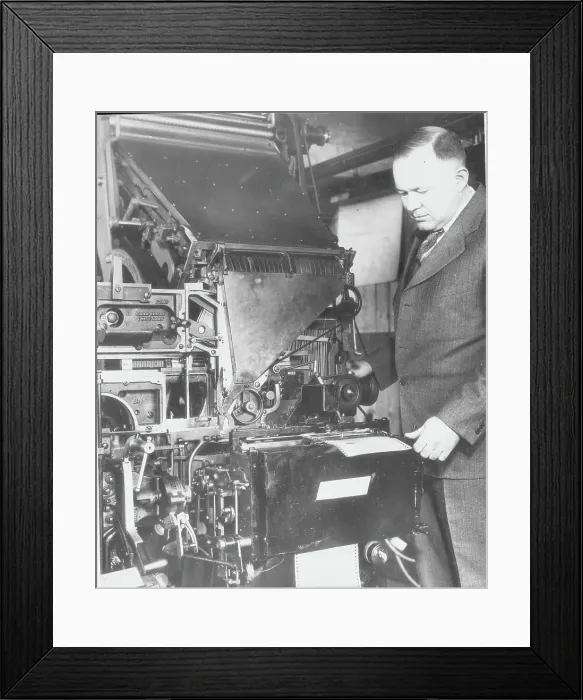 Framed Print : Buford Gren Standing with Semagraph Framed Print : Buford Gren Standing with Semagraph