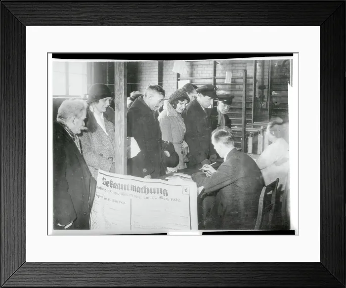 Framed Print : German Citizens Waiting at Desk for Voter Acknowledgment Framed Print : German Citizens Waiting at Desk for Voter Acknowledgment