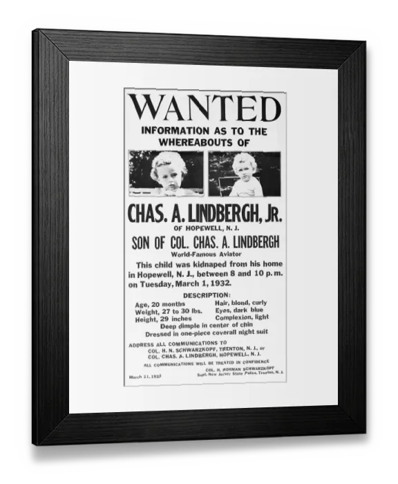 Framed Print : Poster of Kidnapped Lindbergh Baby Framed Print : Poster of Kidnapped Lindbergh Baby