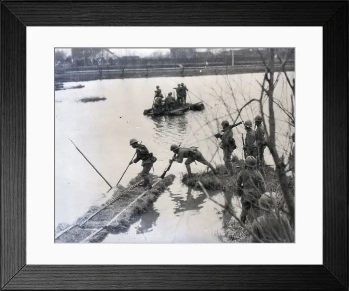 Framed Print : Japanese Soldiers In Boats Ford Stream Framed Print : Japanese Soldiers In Boats Ford Stream