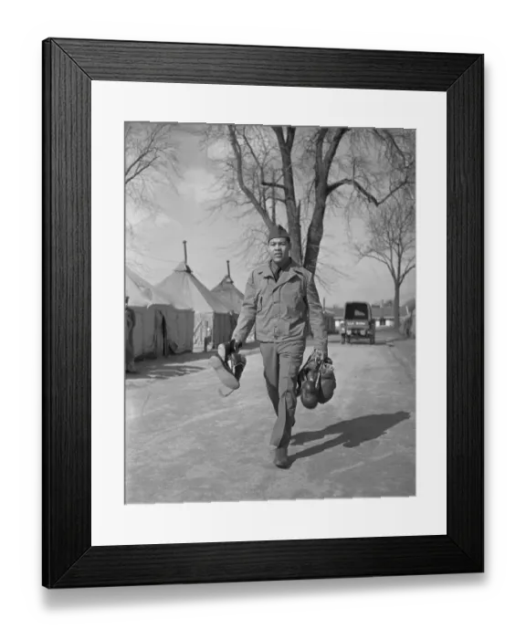 Framed Print : Joe Louis Walking Near Barracks