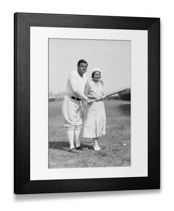 Framed Print : Babe Ruth Instructing Wife in Batting