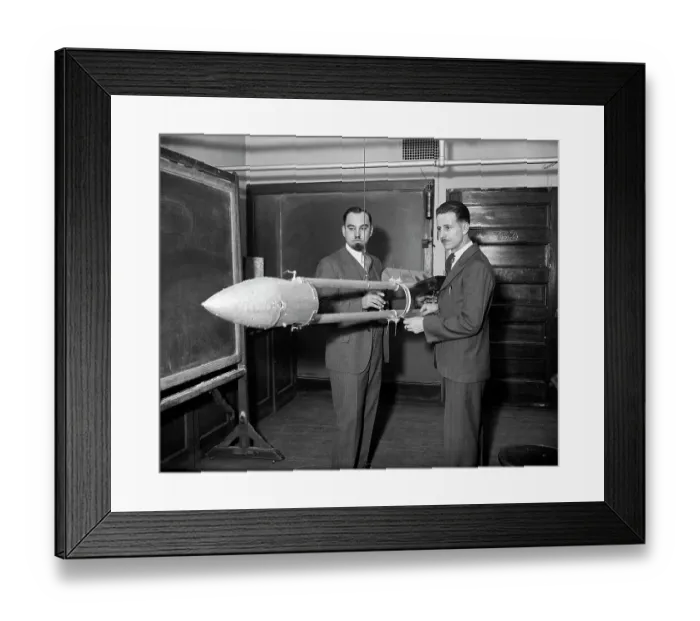 Framed Print : Edward Pendray and Franklin Pierce with Rocket Framed Print : Edward Pendray and Franklin Pierce with Rocket