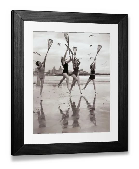 Framed Print : Women Playing Lacrosse on Beach Framed Print : Women Playing Lacrosse on Beach
