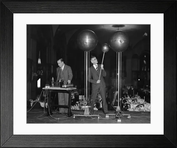 Framed Print : Vannevar Bush and Es Lamar Demonstrating Generator Framed Print : Vannevar Bush and Es Lamar Demonstrating Generator