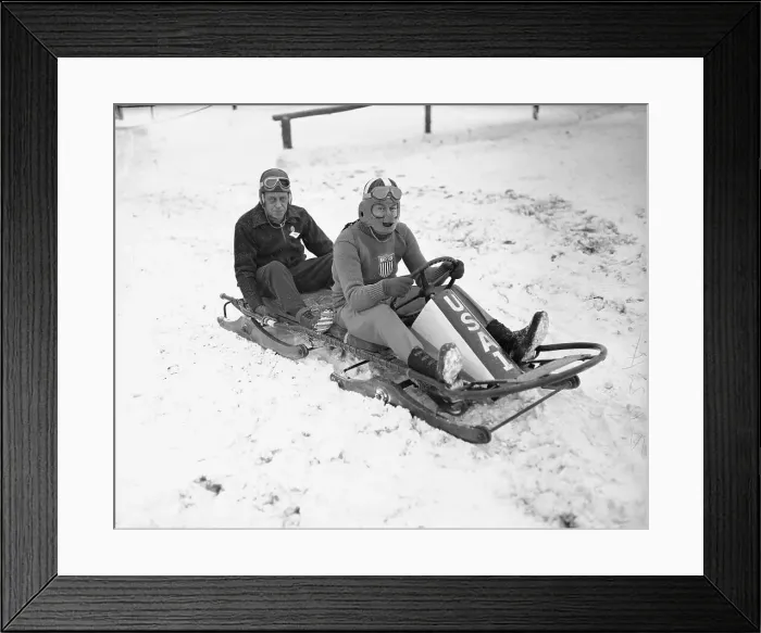 Framed Print : Stevens Brothers Sitting in Bob Sled at Winter Olympics Framed Print : Stevens Brothers Sitting in Bob Sled at Winter Olympics