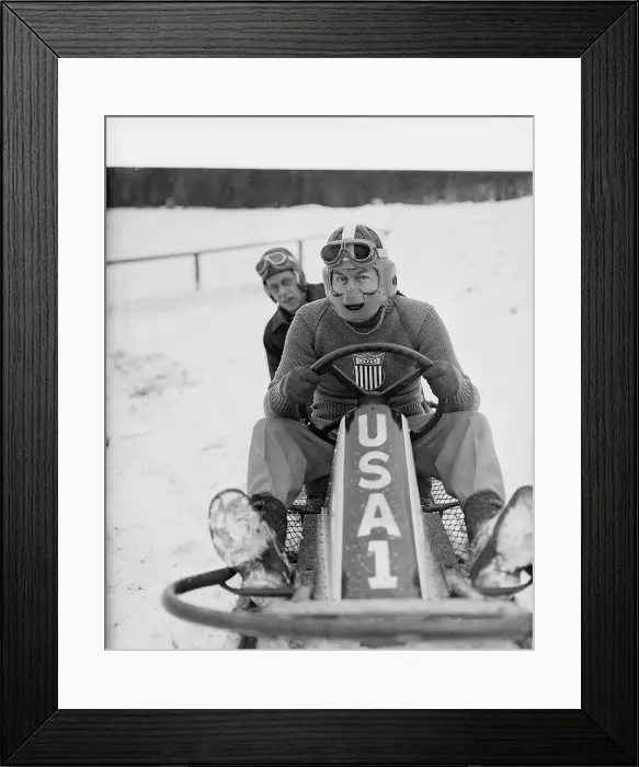 Framed Print : Olympic Bob-Sledders in Sled Framed Print : Olympic Bob-Sledders in Sled