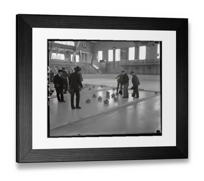 Framed Print : Detroit and Canadian Curling Teams Performing for Camera Framed Print : Detroit and Canadian Curling Teams Performing for Camera