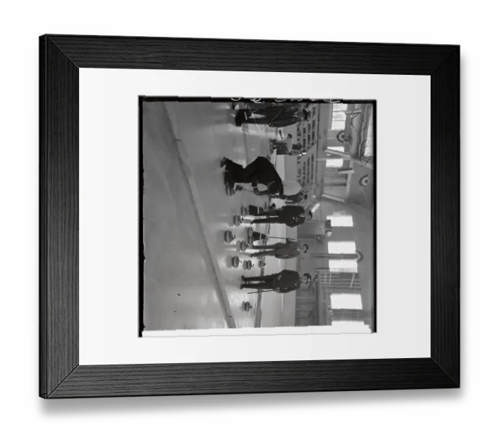 Framed Print : Detroit and Canadian Curling Teams Performing for Camera Framed Print : Detroit and Canadian Curling Teams Performing for Camera