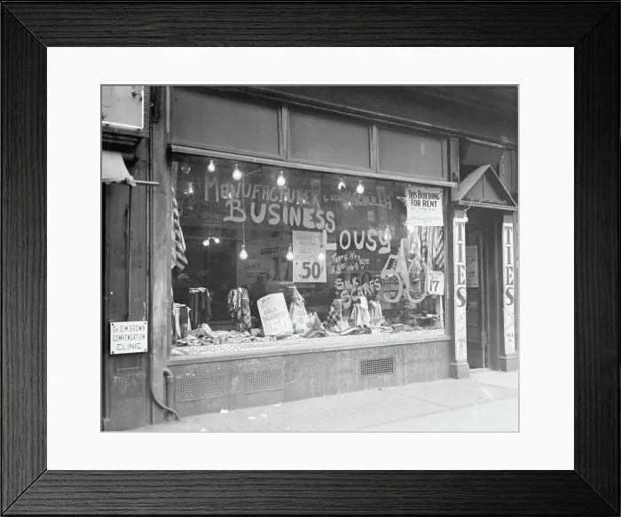 Framed Print : Sign in Tie Store, Business is Lousy