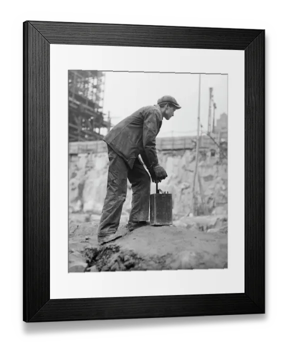 Framed Print : Construction Worker with Detonating Device Framed Print : Construction Worker with Detonating Device