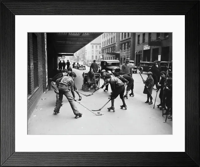 Framed Print : Children Playing Sidewalk Roller Hockey Framed Print : Children Playing Sidewalk Roller Hockey