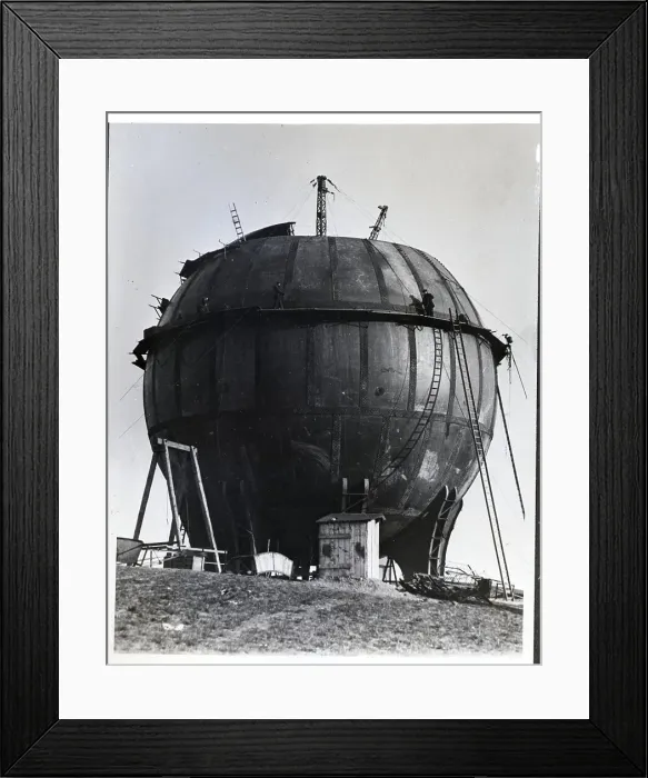 Framed Print : Men Working on Gas Tank Construction