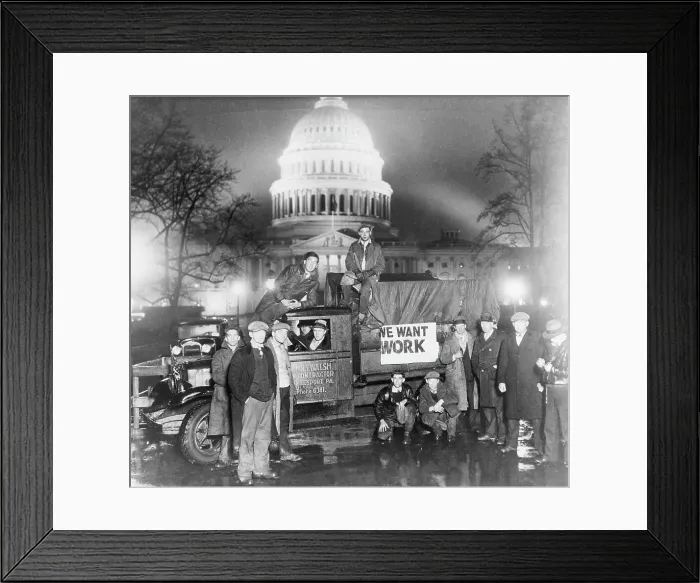 Framed Print : Truckload of Unemployed Men at the White House Framed Print : Truckload of Unemployed Men at the White House