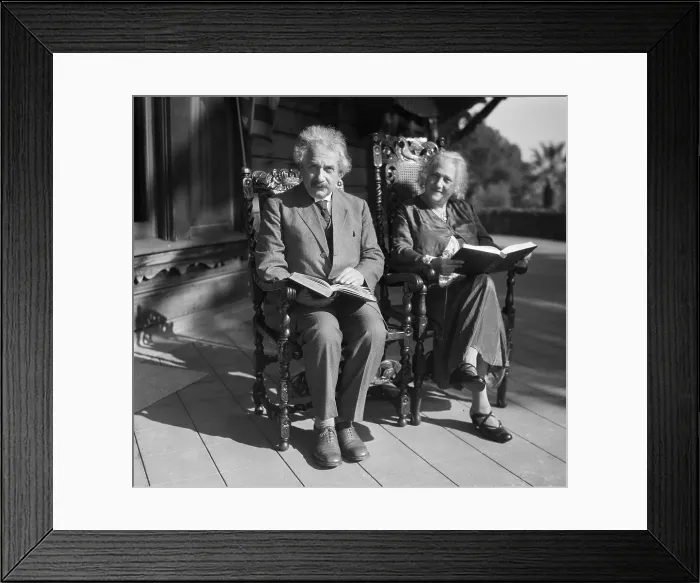 Framed Print : Albert and Elsa Einstein Reading on Porch Framed Print : Albert and Elsa Einstein Reading on Porch