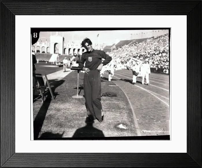 Framed Print : Babe Didrikson Standing Beside Olympic Track Framed Print : Babe Didrikson Standing Beside Olympic Track