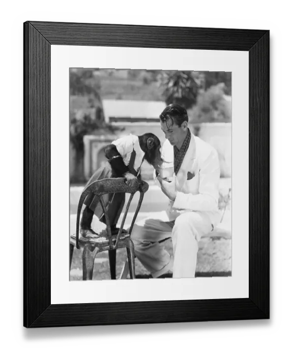 Framed Print : Gary Cooper Feeding Baby Chimpanzee