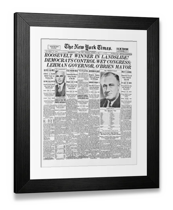 Framed Print : New York Times Proclaims FDR the Winner Framed Print : New York Times Proclaims FDR the Winner