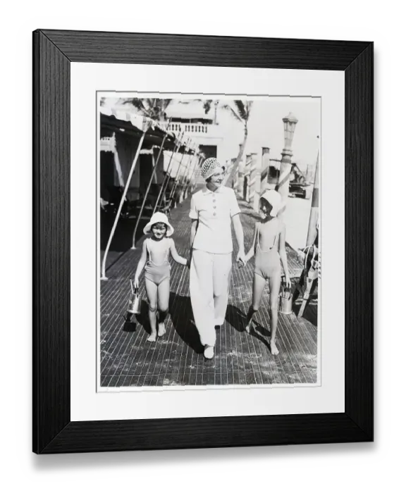 Framed Print : Mrs. Walter Winchell with Daughters at Beach Framed Print : Mrs. Walter Winchell with Daughters at Beach