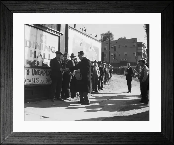 Framed Print : David Hutton with Line Of Hungry Men Framed Print : David Hutton with Line Of Hungry Men