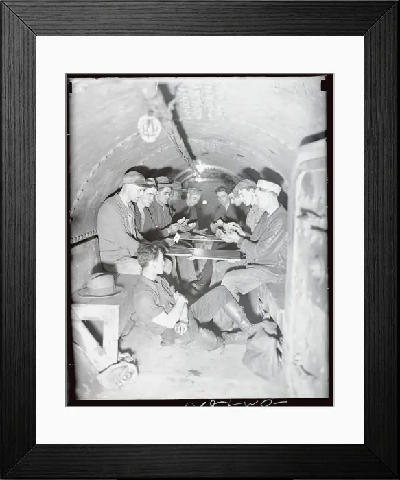 Framed Print : Workers Playing Cards in Subway Tunnel Framed Print : Workers Playing Cards in Subway Tunnel