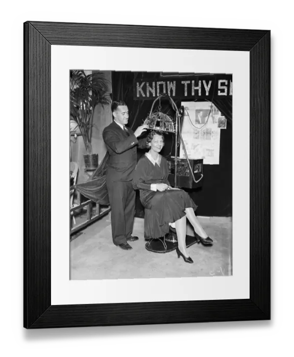 Framed Print : Man Demonstrates Psychoanalyzing Machine Framed Print : Man Demonstrates Psychoanalyzing Machine