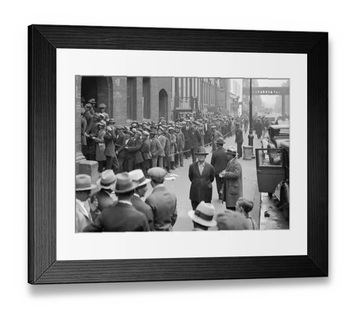 Framed Print : Men Waiting in Line for Unemployment Framed Print : Men Waiting in Line for Unemployment