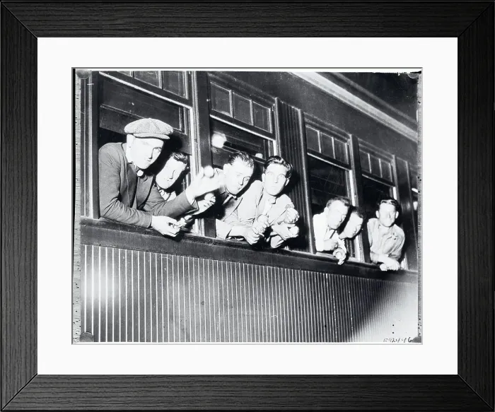 Framed Print : Men Leaning Out Train Windows Framed Print : Men Leaning Out Train Windows