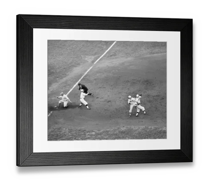 Framed Print : Infielders Collide - Runner Reaches Base