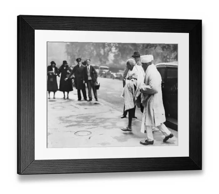 Framed Print : Mahatma Gandhi Alongside Officials and Strolling from Limousine Framed Print : Mahatma Gandhi Alongside Officials and Strolling from Limousine