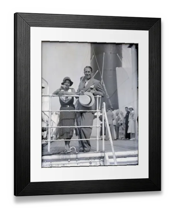 Framed Print : Maurice Chevalier and Wife Leaning on Rail Framed Print : Maurice Chevalier and Wife Leaning on Rail