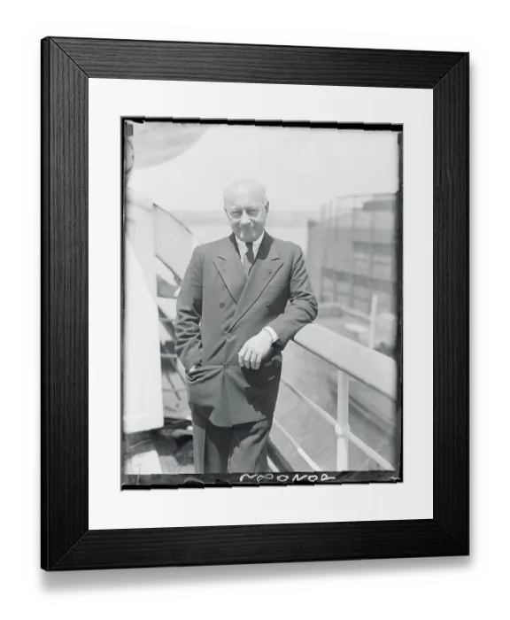 Framed Print : Cecil B. Demille Standing on a Boat Deck Framed Print : Cecil B. Demille Standing on a Boat Deck