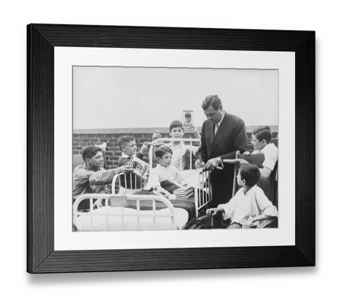 Framed Print : Babe Ruth Signing Books for Sick Children Framed Print : Babe Ruth Signing Books for Sick Children