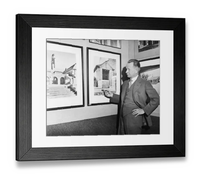 Framed Print : Eliel Saarinen Shown Pointing @ Picture Framed Print : Eliel Saarinen Shown Pointing @ Picture