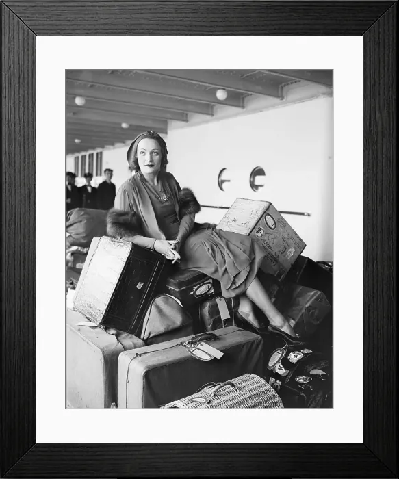 Framed Print : Marlene Dietrich On Boat, On Luggage
