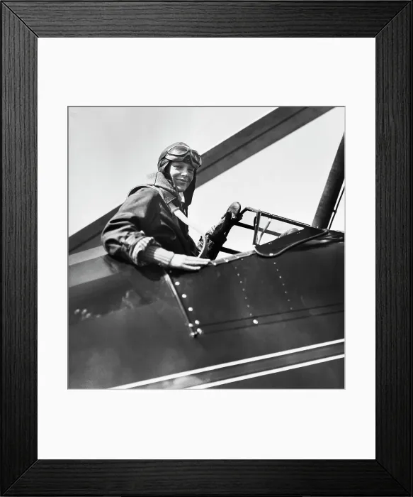 Framed Print : Amelia Earhart in Airplane Cockpit Framed Print : Amelia Earhart in Airplane Cockpit