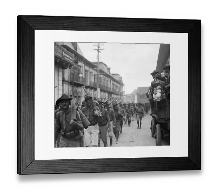 Framed Print : American Soldiers March Through Street Framed Print : American Soldiers March Through Street