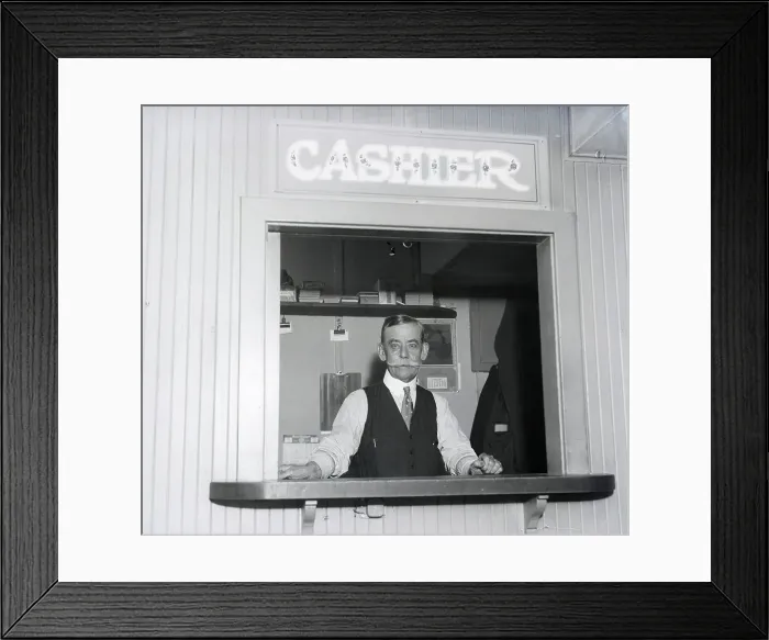 Framed Print : Elderly Gent In Cashier'S Window Framed Print : Elderly Gent In Cashier'S Window