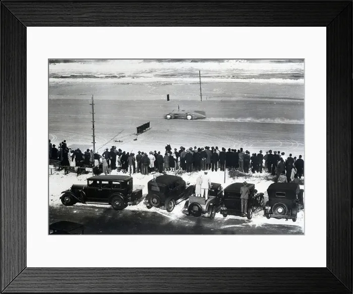Framed Print : Bluebird Racer Speeds Along Racestrip