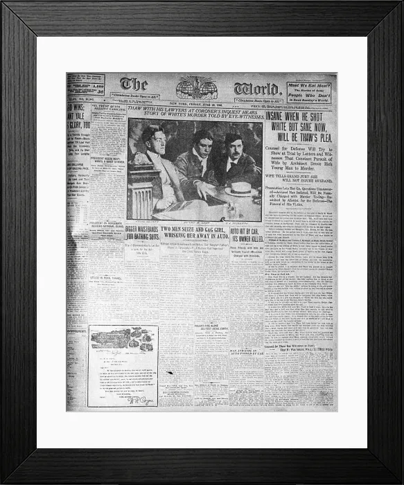 Framed Print : Front Page of World Newspaper with Stanford White Murder Headlines Framed Print : Front Page of World Newspaper with Stanford White Murder Headlines