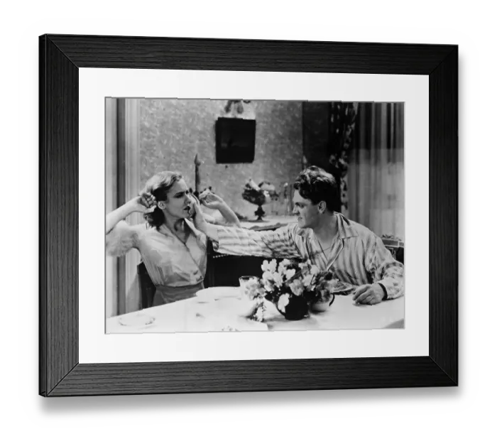 Framed Print : James Cagney Pushing Grapefruit into Mae Clark's Face Framed Print : James Cagney Pushing Grapefruit into Mae Clark's Face